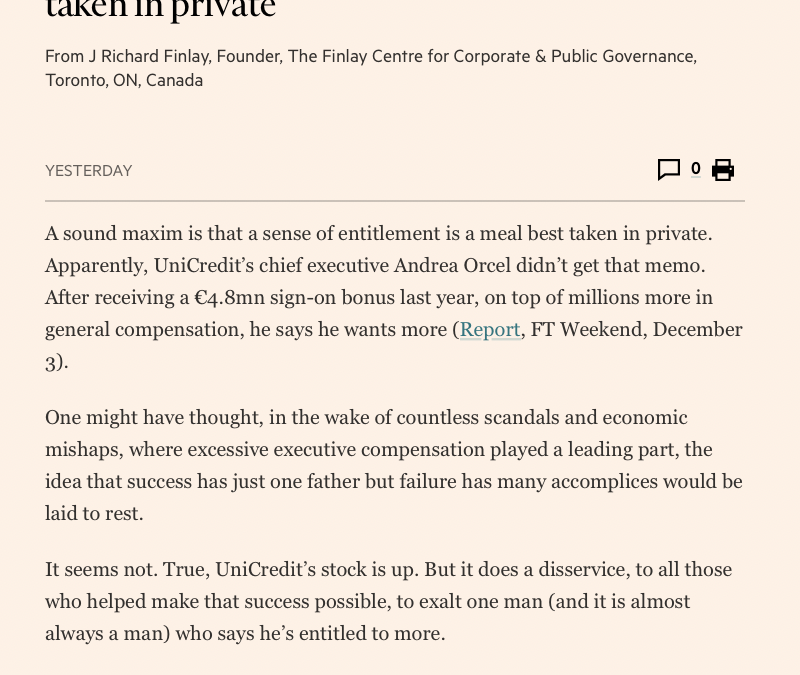 In the Financial Times on CEO Pay